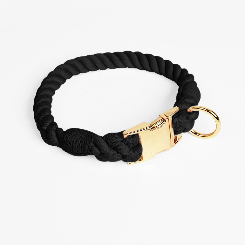 Handmade Colorful Cotton Rope Dog Collar - BLACK