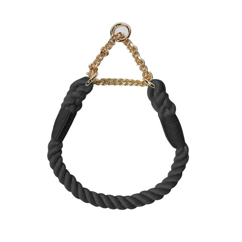 Woven Colorful Cotton Anti-Pull Dog Collar - BLACK