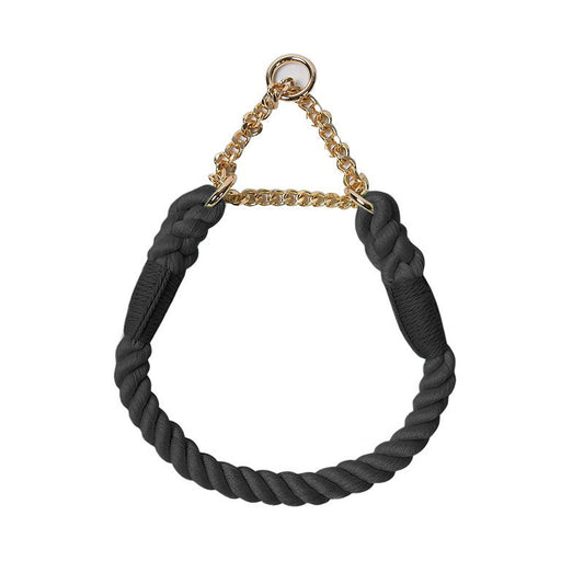 Woven Colorful Cotton Anti-Pull Dog Collar - BLACK
