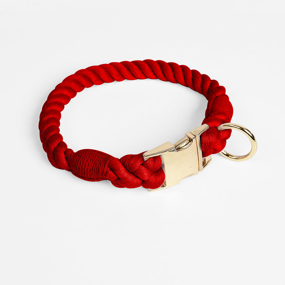 Handmade Colorful Cotton Rope Dog Collar - RED