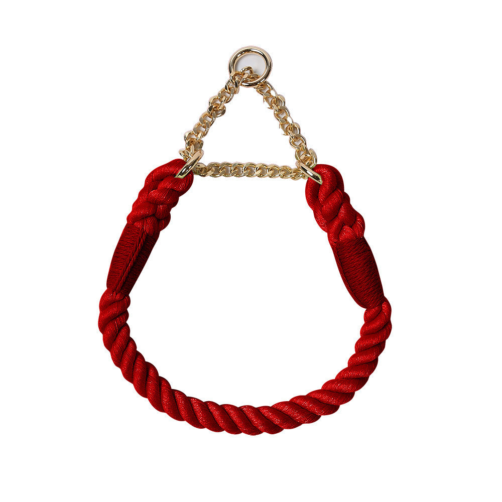 Woven Colorful Cotton Anti-Pull Dog Collar - RED