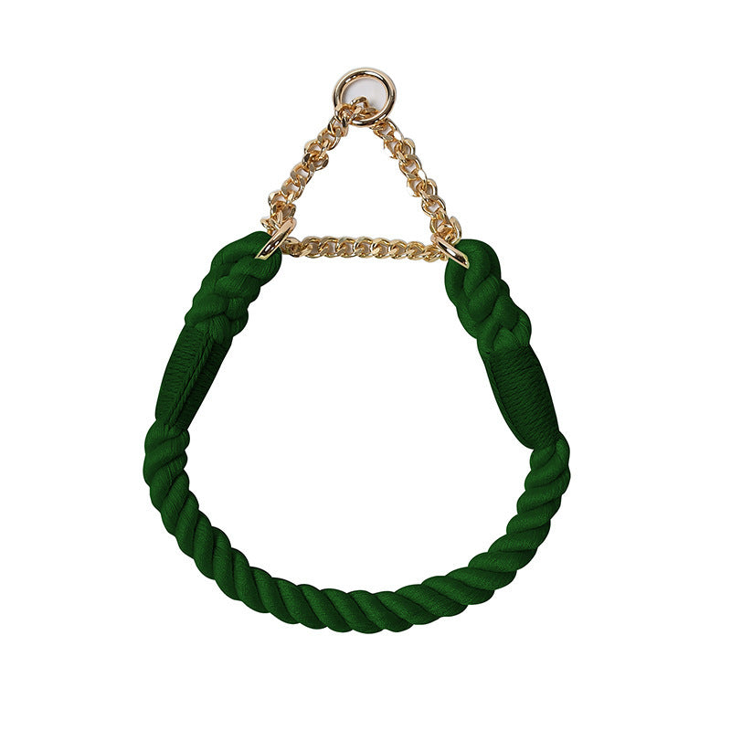Woven Colorful Cotton Anti-Pull Dog Collar - GREEN